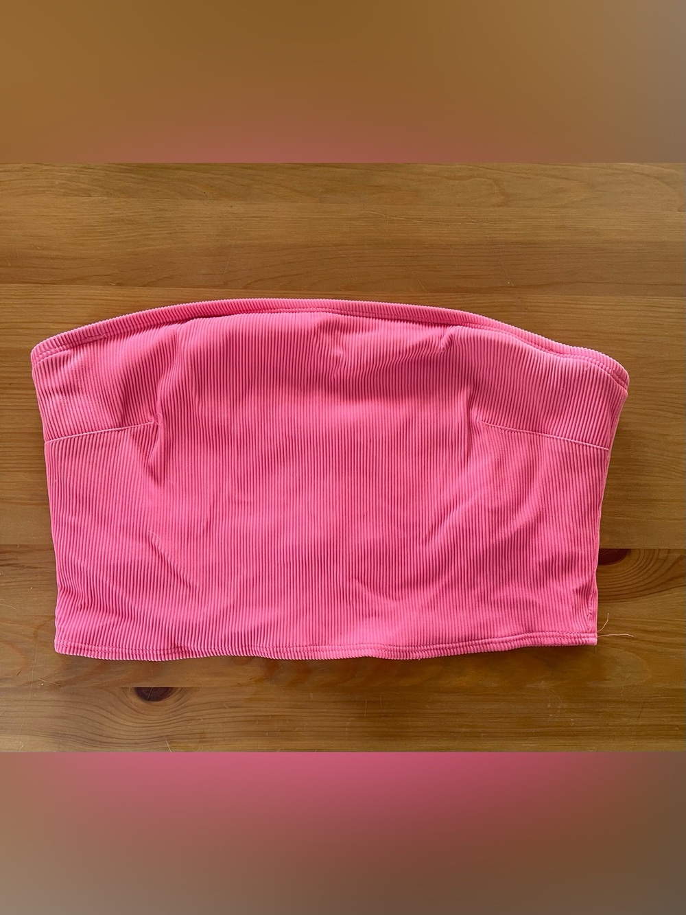 Aerie Pink Ribbed Strapless Bandeau Bikini Top